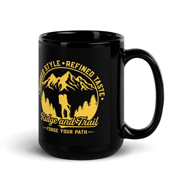 Ridge and Trail Black Glossy Mug